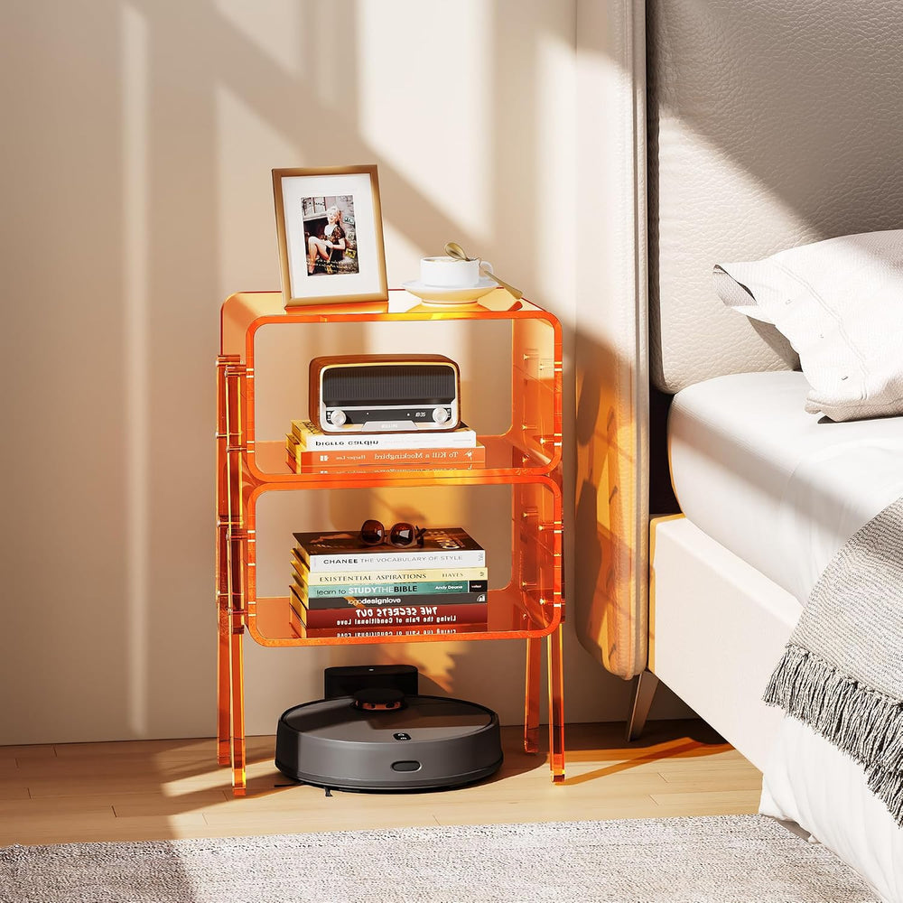 Acrylic Side Table, 2-Tier End Table with Open Storage for Small Spaces, Clea...