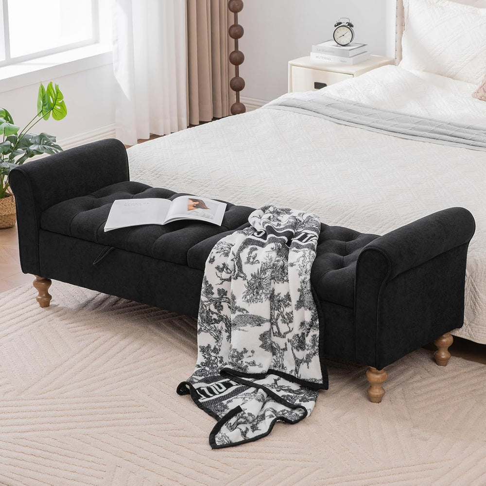 65" Oversize Storage Ottoman Bench, Fleece Upholstered End of Bed Benche...