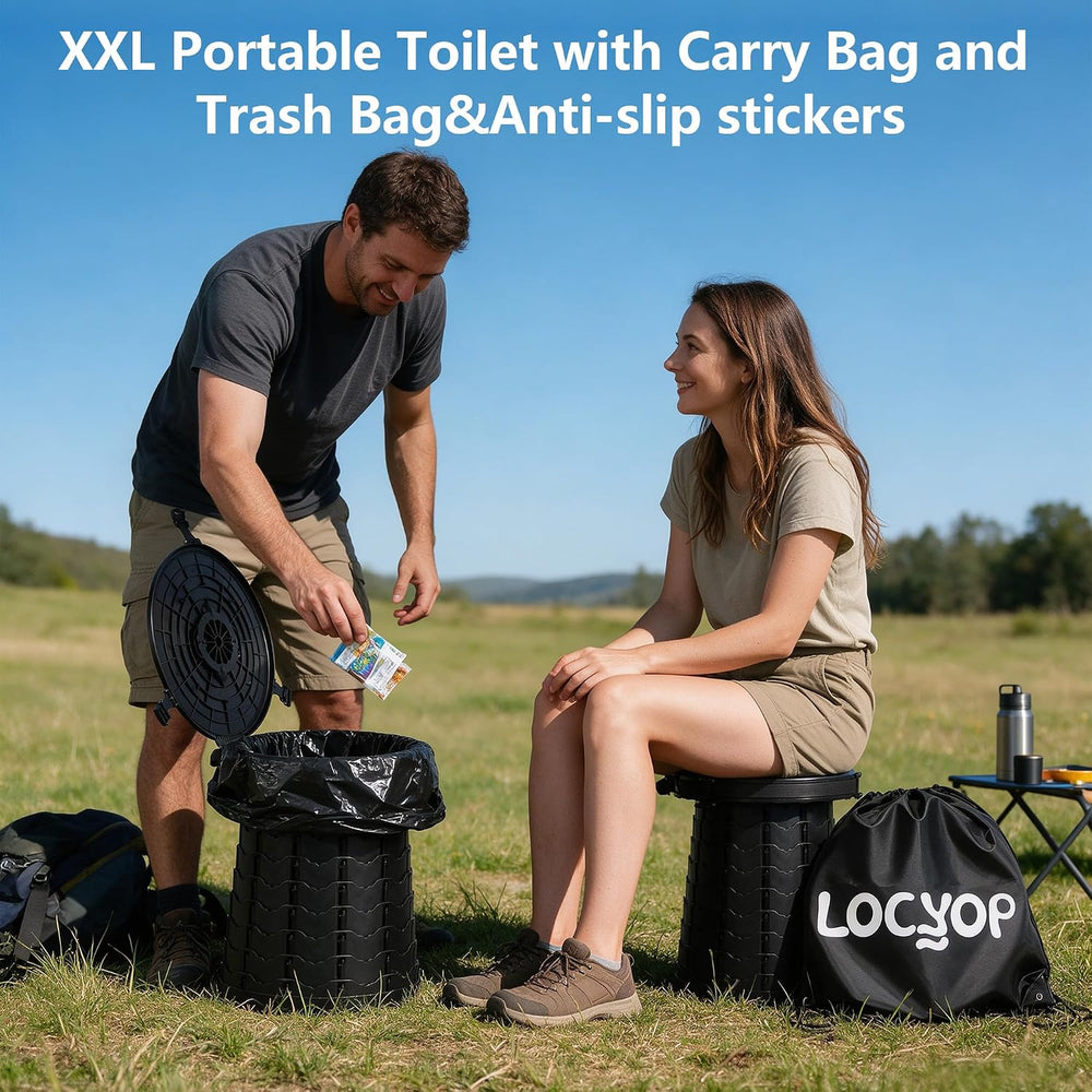 XXL Portable Toilet for Camping,19.7" H Adjustable Folding Toilet with L...