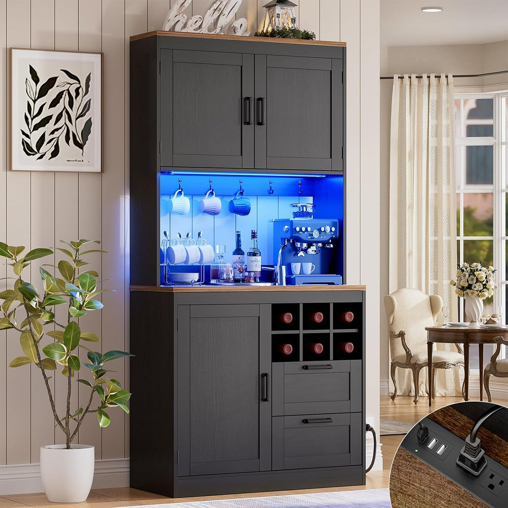 Unikito 72" Tall Kitchen Pantry Cabinet with LED Light & Power Outle...