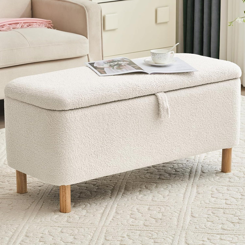 Boucle Storage Ottoman Bench for Bedroom end of Bed, Sherpa Upholstered Shoe ...