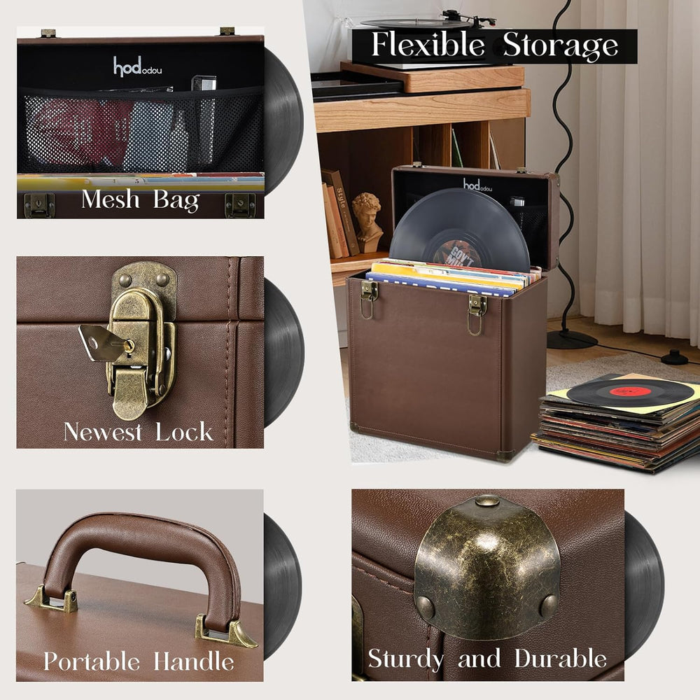 Hododou Vinyl Record Storage Box with Lock Record Organizer Storage for 30+ S...
