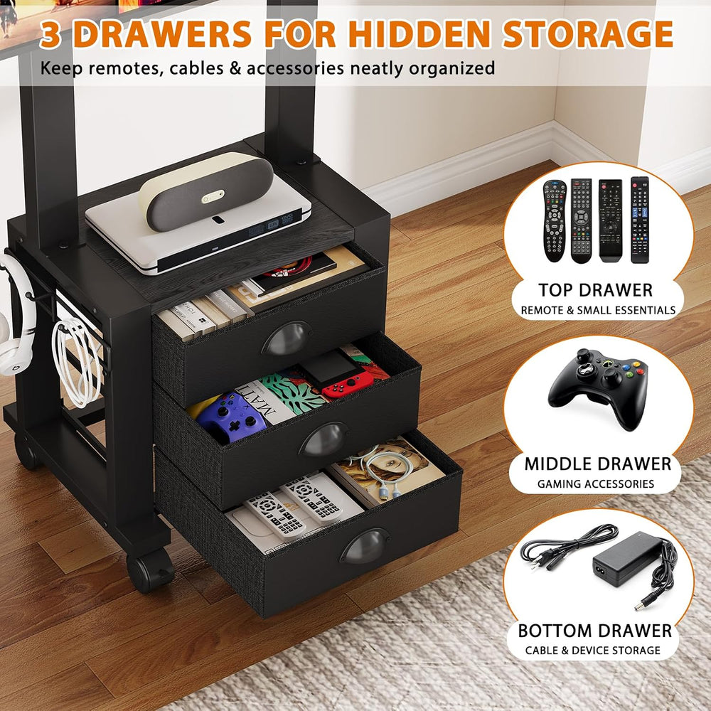 Rolling TV Stand with 3 Drawers for 23-60 Inch TVs with Storage | Hidden Stor...