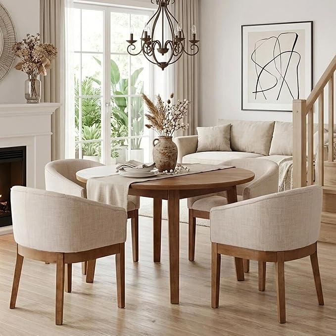 Mid Century Modern Upholstered Barrel Dining Chairs with Arms Set of 2, Farmh...
