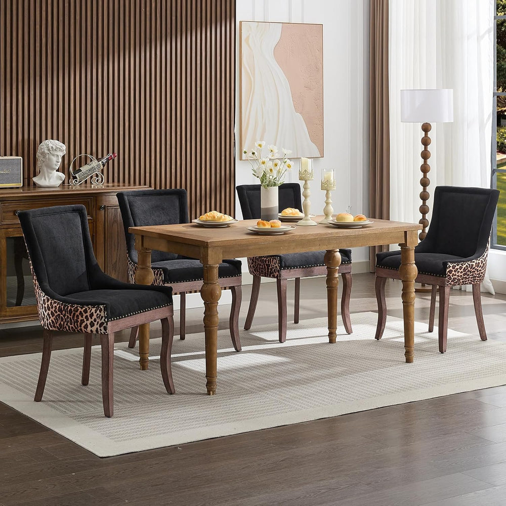 Leopard Upholstered Dining Chairs Set of 6, Animal Print Fabric Kitchen &...