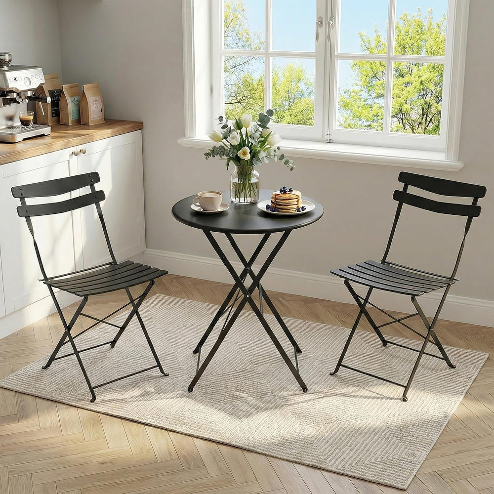 3 Piece Patio Bistro Set, Outdoor Folding Bistro Table and Chairs Set of 2