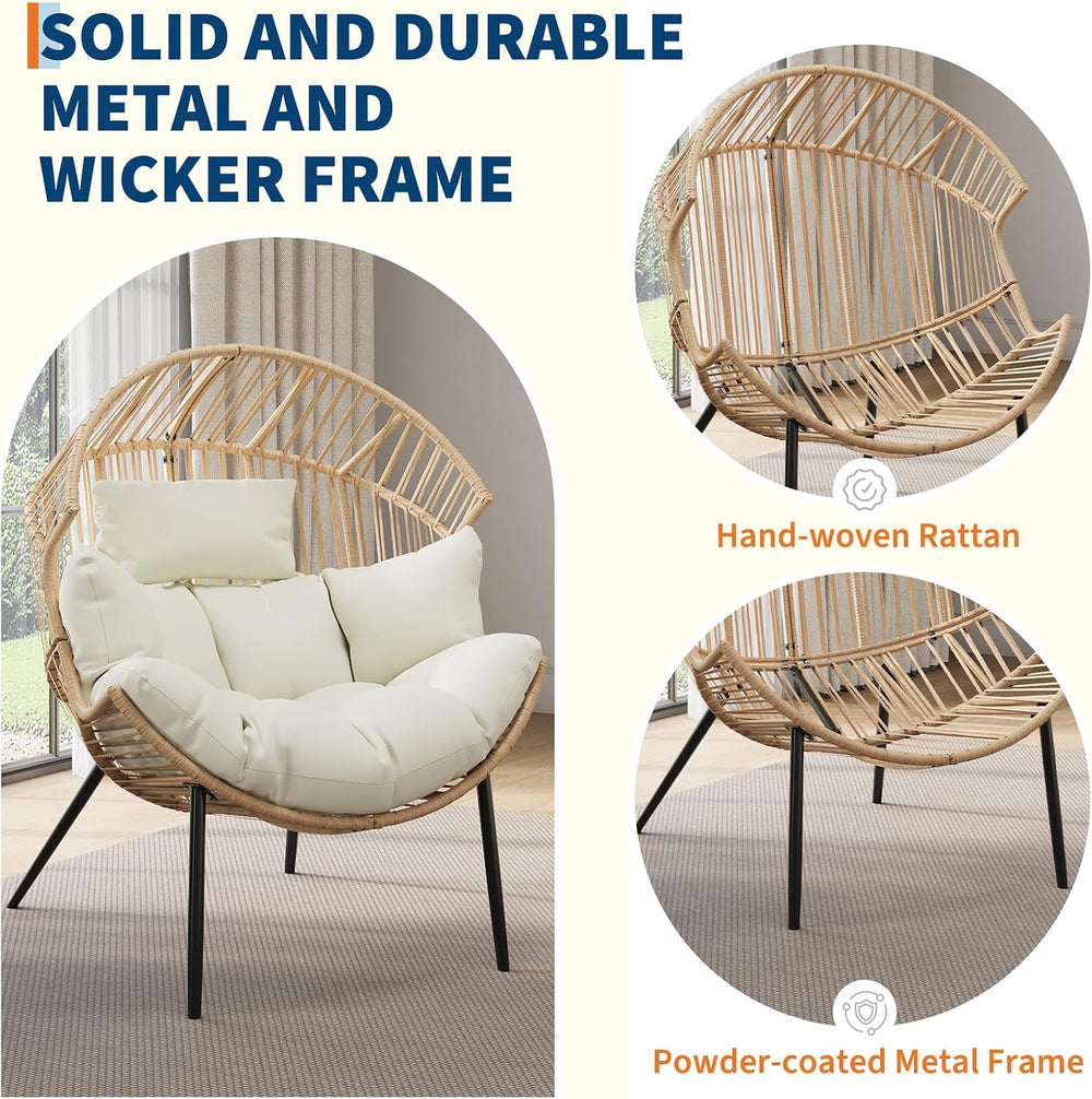 Outdoor Wicker Egg Chair, Oversized Ergonomic Rattan Lounge Rocker with Extra...