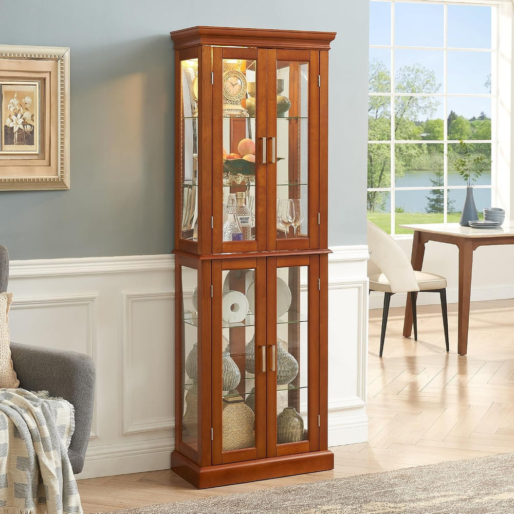 Lighted Curio Cabinet with Tempered Glass Doors, 6 Tiers Curio Diapaly Cabine...