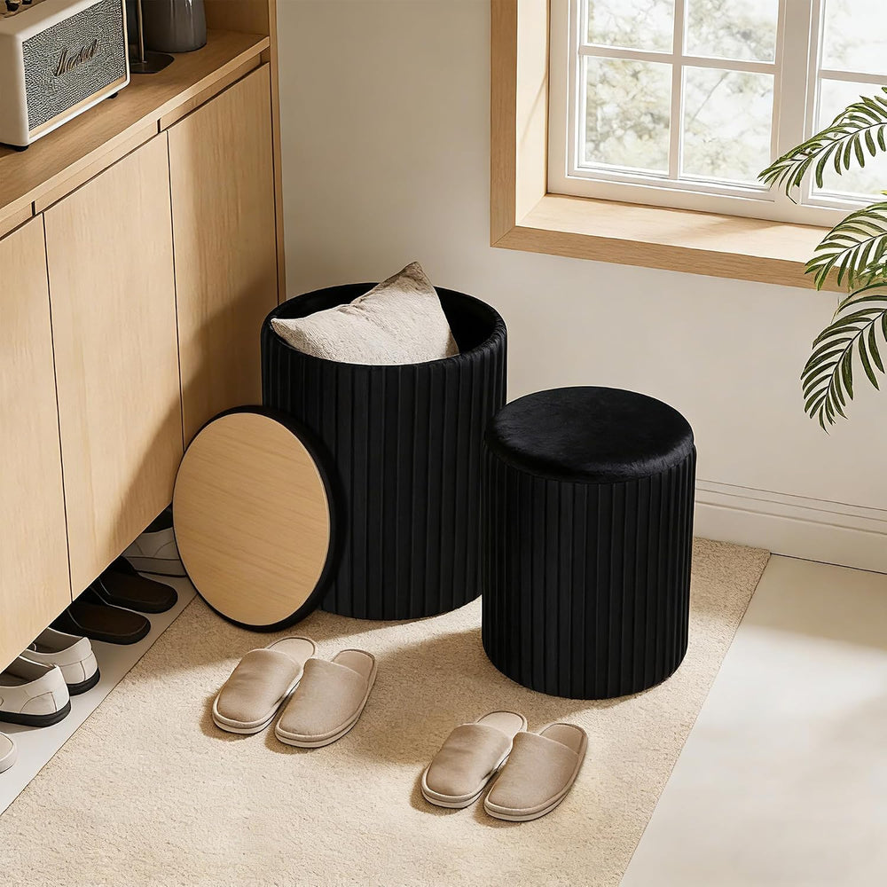 DUMOS Round Ottomans with Storage Set of 2, Vanity Stool, Foot Stool | 14.57&...