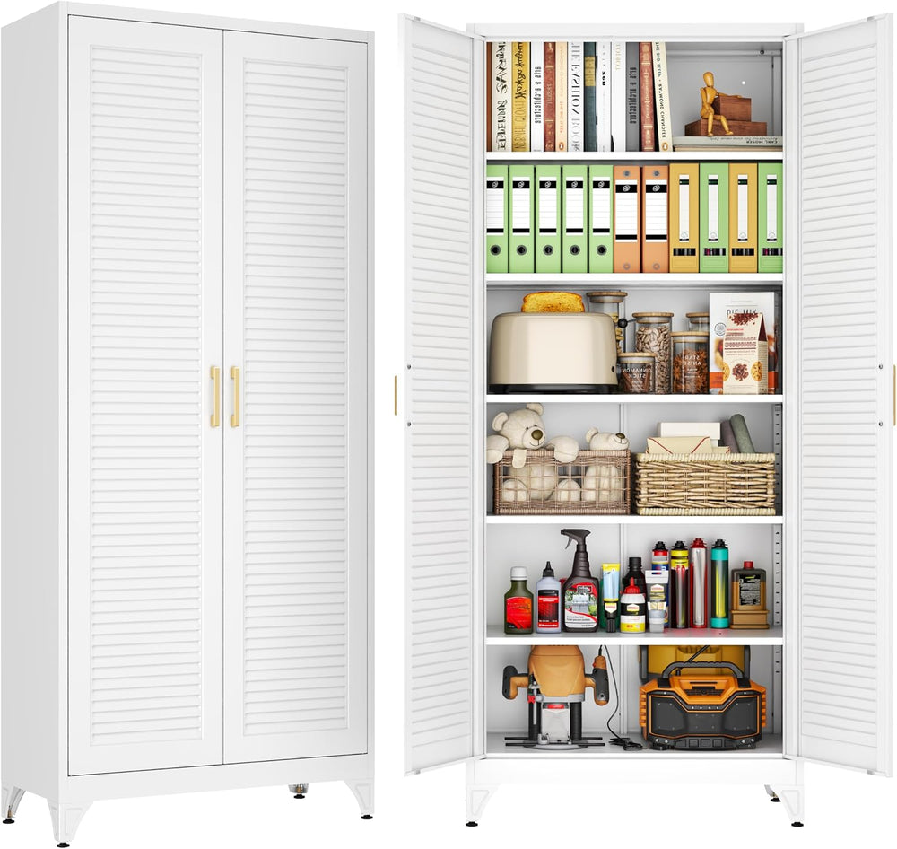 75" Metal Pantry Cabinet,Kitchen Storage Cabinet with Shelves | Louvered...