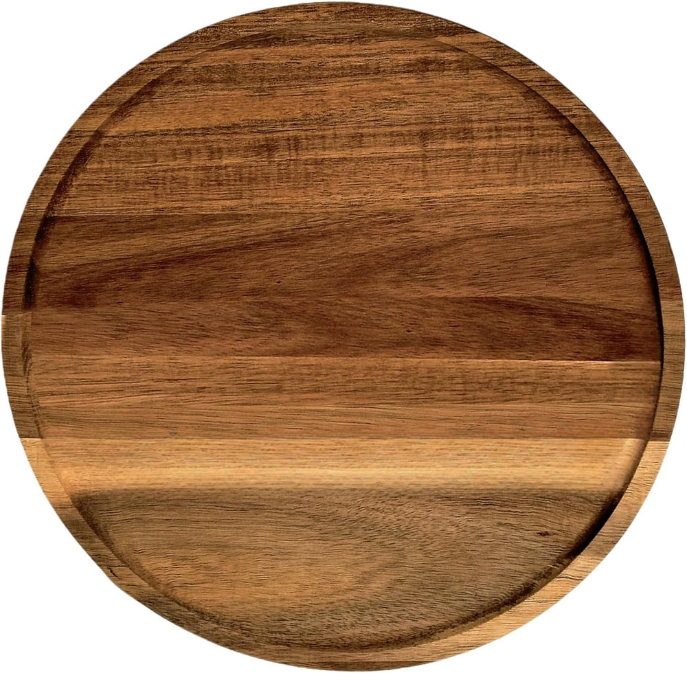 PINXIURY 15.7 Inch Round Wooden Decorative Serving Tray for Coffee Table and ...