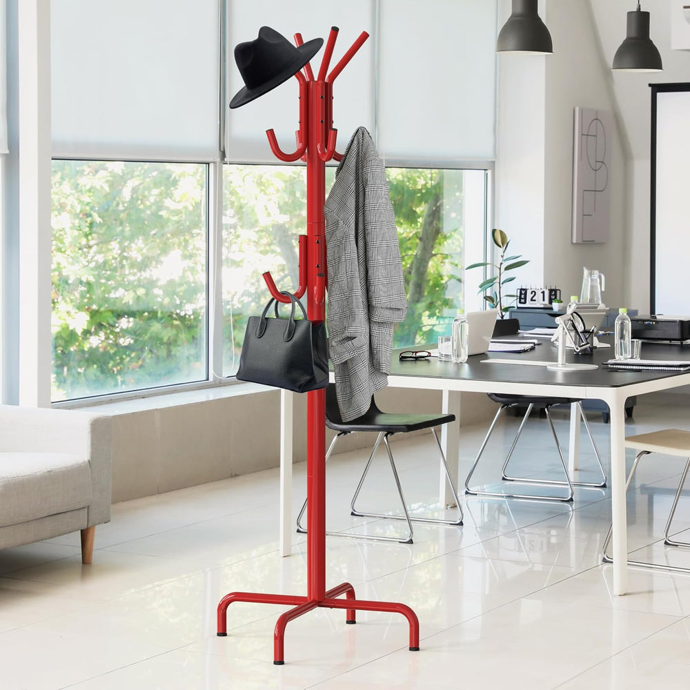 Simple Houseware Standing Coat/Hat Hanger Organizer Rack, 12 Hooks, Red