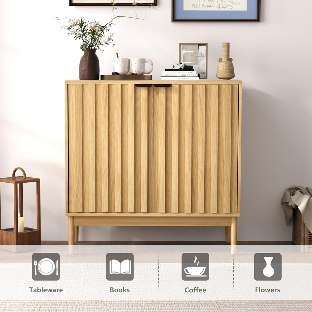 Otterease Fluted Buffet Cabinet with Storage, Wooden Sideboard with Doors &am...