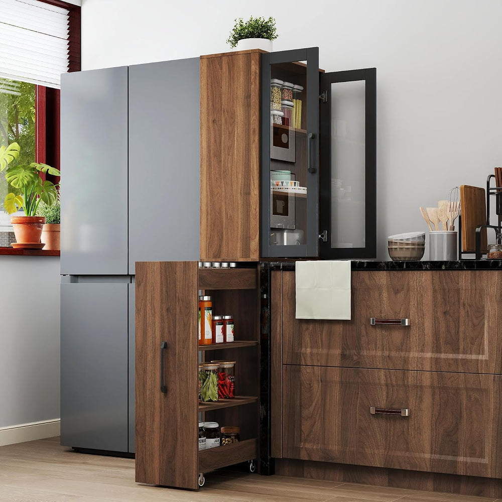 Ultra-Slim 70.87" H Display Storage Cabinet w/ 4-Tier Pull-Out Multi-Fun...