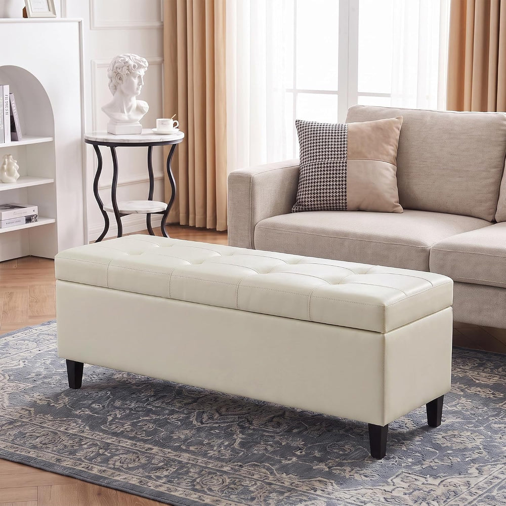 50.5 Inch Storage Ottoman Bench, Faux Leather Tufted Upholstered Bedroom Benc...