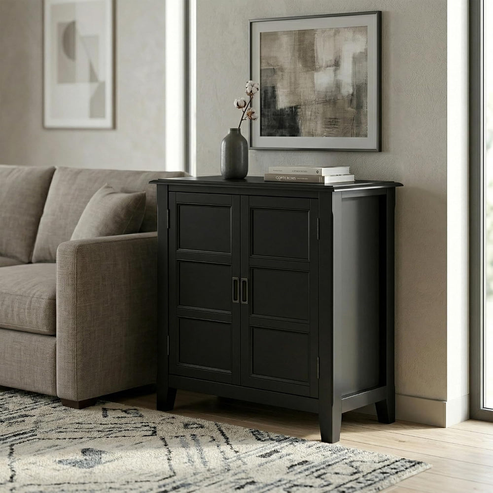 SIMPLIHOME Burlington 30" Wide Solid Wood Cabinet in Black