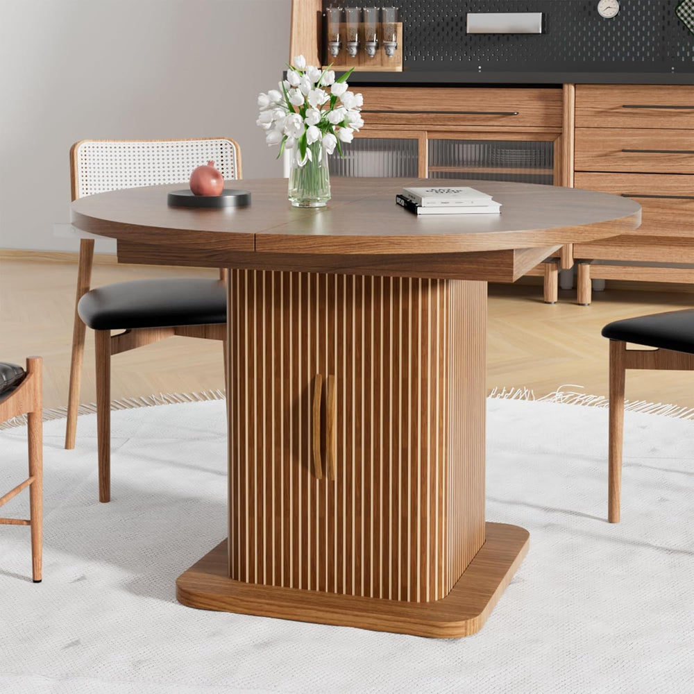 Extendable Round Dining Table for 4-6-8, 59 Inch Dining Room Kitchen Table wi...