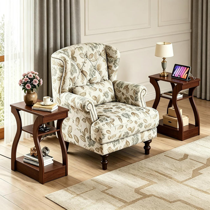 WLIVE End Tables Living Room Set of 2 with Charging Station Brown