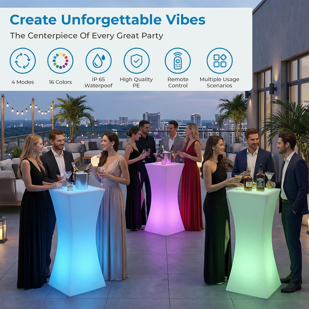42" H LED Bar Table with Remote Controls, Rechargable Light Up Cocktail ...