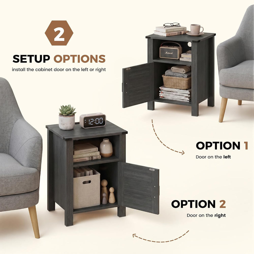 Miereirl Rattan Nightstand Set of 2 with Cabinet, Boho Farmhouse, Dark Gray |...