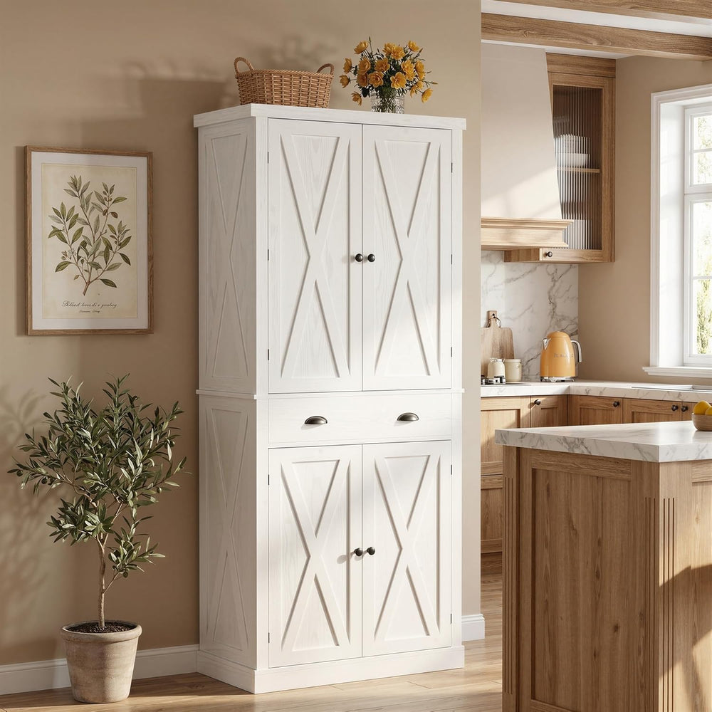 IRONCK 72.6" Tall Farmhouse Kitchen Pantry with Drawer and Adjustable Sh...