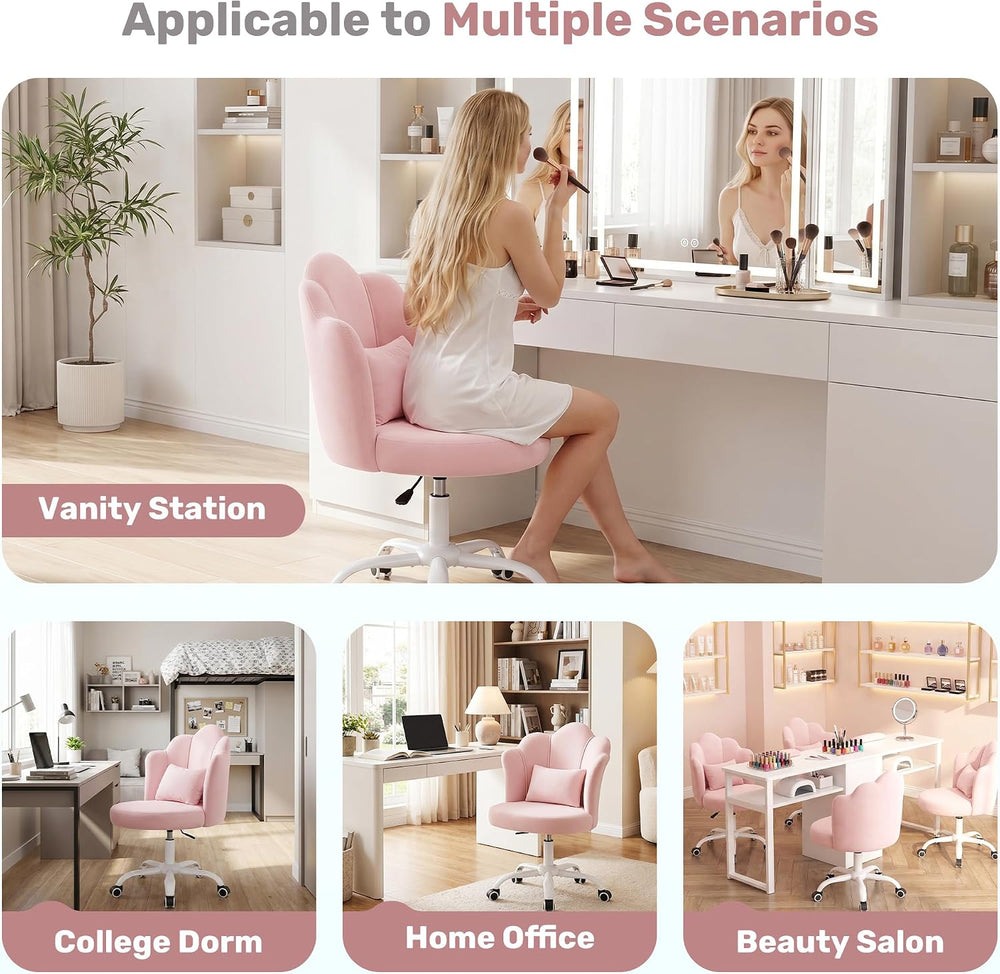 BestGlory Petal Vanity Chair with Wheels, 3.15" Extra Thick Comfy Makeup...
