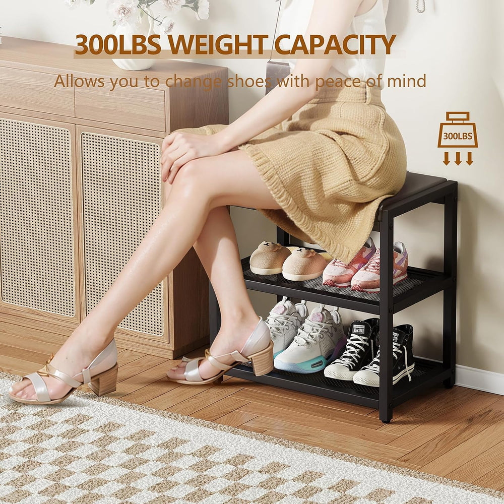 ZHOOGE Small Shoe Bench Shoe Rack Storage Bench Entryway Bench Shoe Shelf wit...