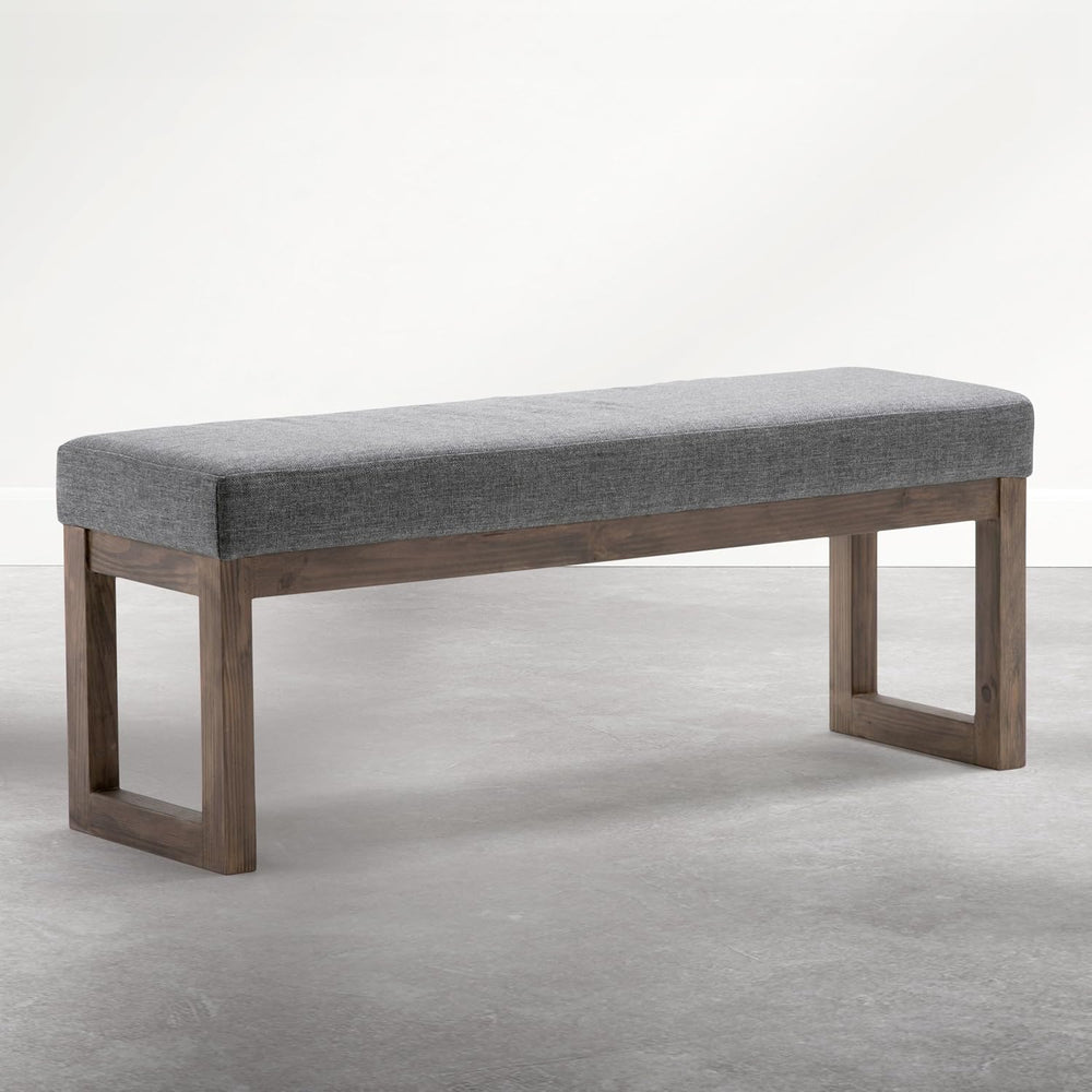 SIMPLIHOME Milltown Large Ottoman Bench - 44 inch Wide Upholstered Linen Look...