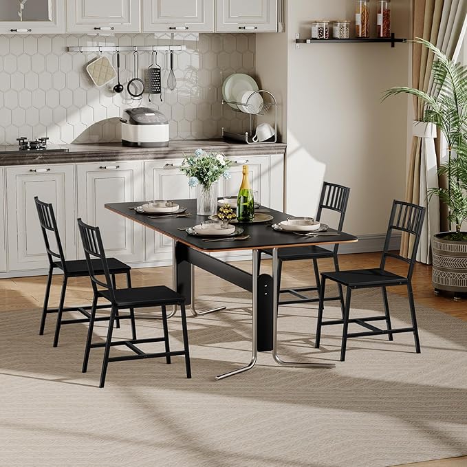 HOOBRO Kitchen Chairs Set of 2, Wooden Dining Room Chairs with Metal Frame, D...