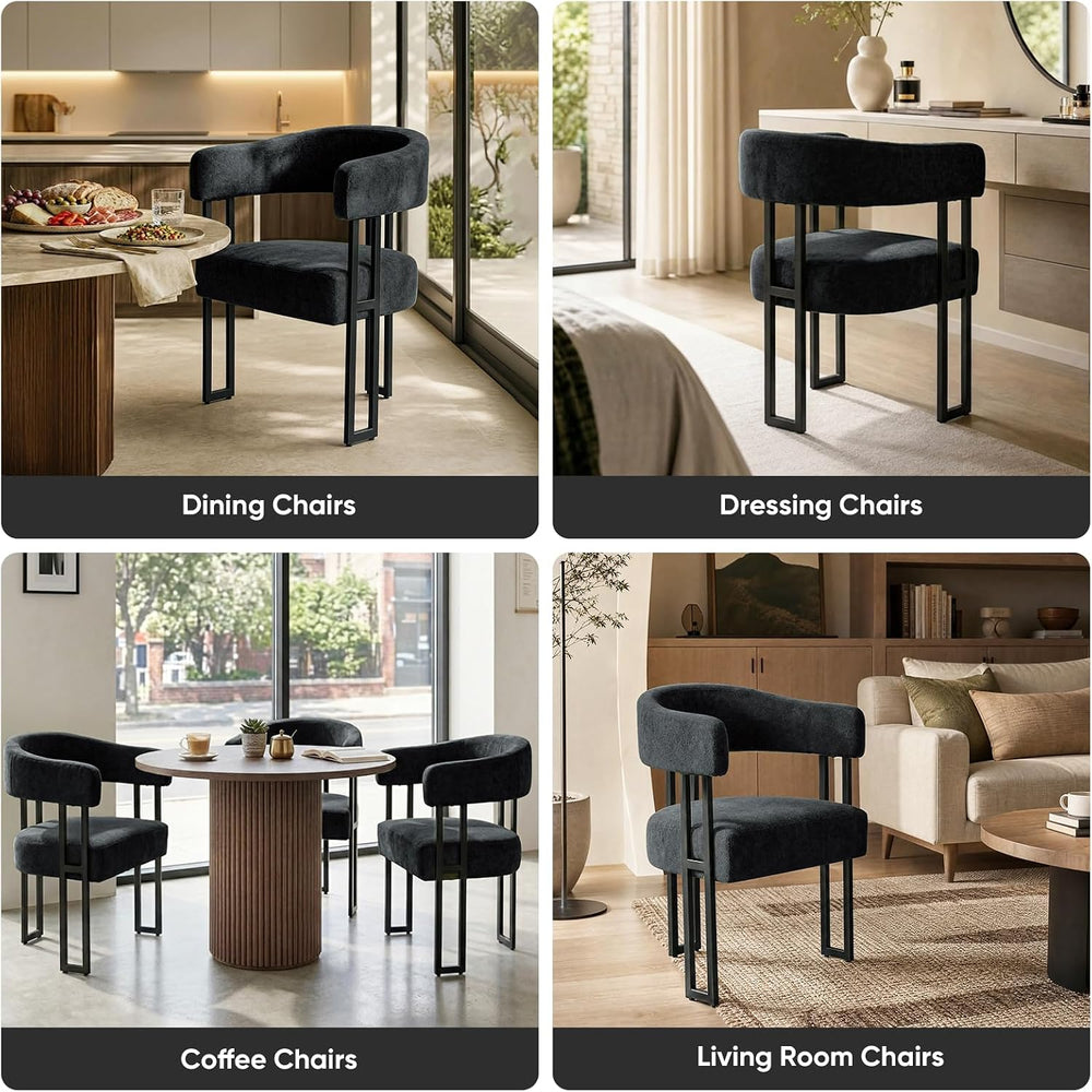 Dining Chairs Set of 2, Boucle Upholstered Kitchen Chairs with Metal Leg | El...