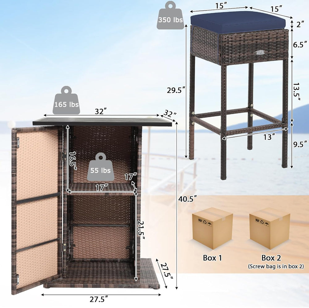 RELAX4LIFE 5-Pcs Outdoor Bar Set, Wicker Bar Height Outdoor Table & Chairs