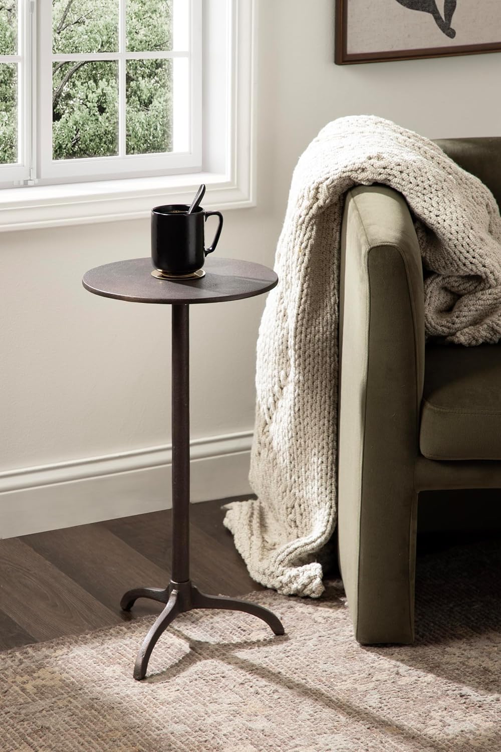 Kate and Laurel Henshall Mid-Century Metal Round Side Table, 12 x 12 x 24, Br...
