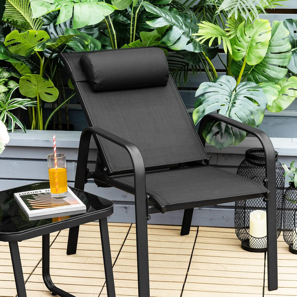 Tangkula 3-Piece Outdoor Bistro Set, Patio Stackable Chairs with Adjustable &...