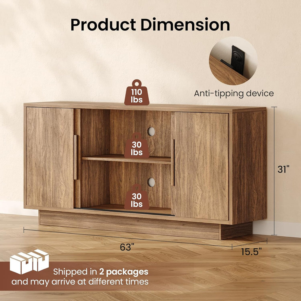ModernMate 63'' Sideboard Buffet Cabinet with 4 Sliding Doors, Wood C...