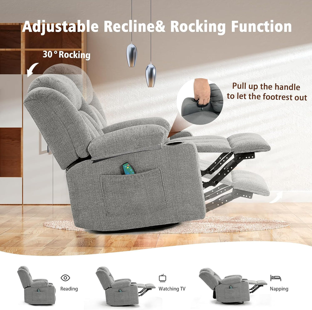 Ketaiyou Rocker Swivel Recliner Chair for Adults, Overstuffed Large Manual Re...
