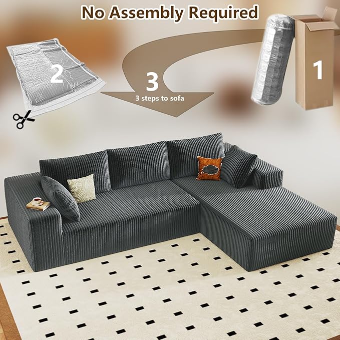 96" Modular Sectional Couch, L Shaped Cloud Sofa with Chaise Lounge, Cor...