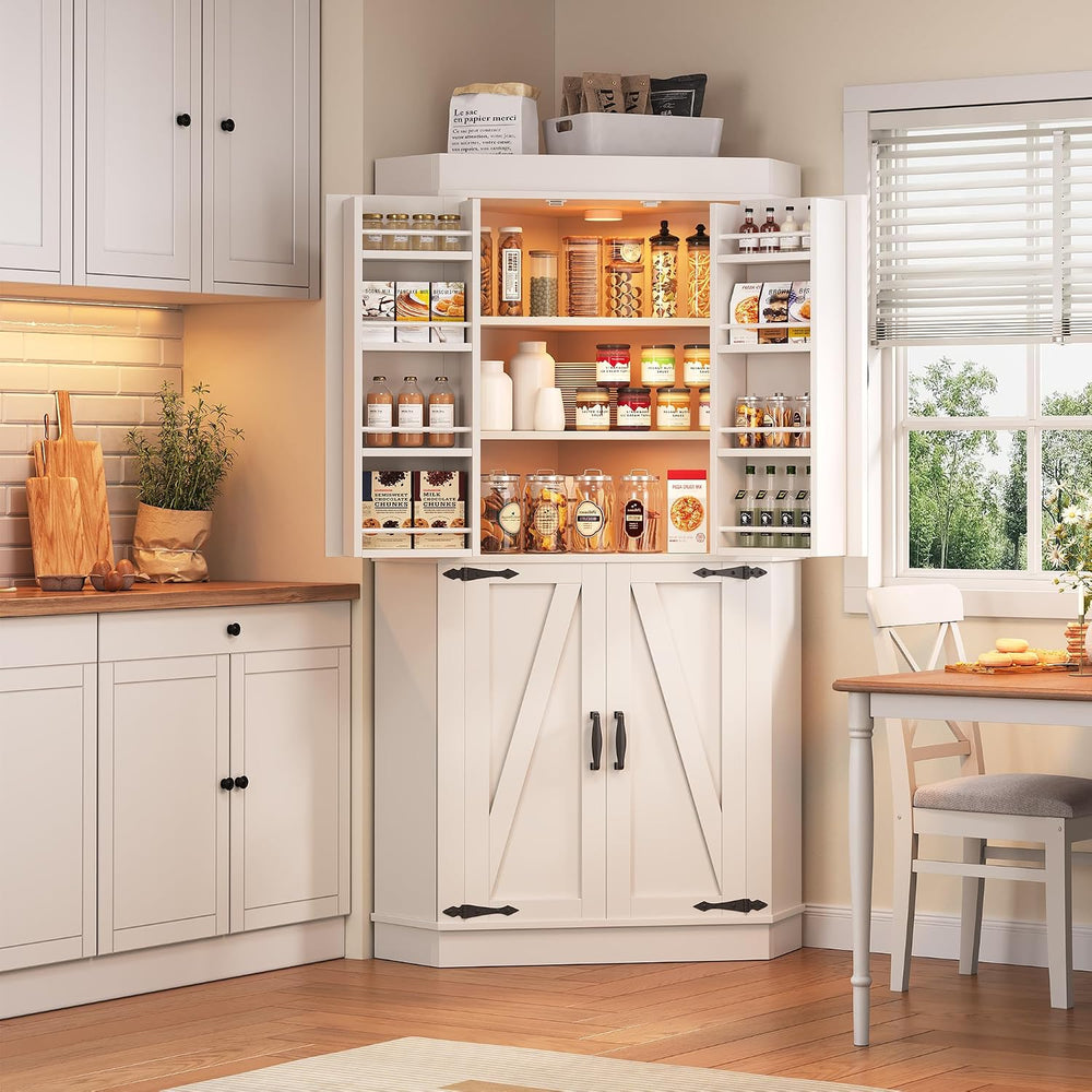 Corner Cabinet,71'' Kitchen Pantry Storage Cabinet with 4 Doors and S...