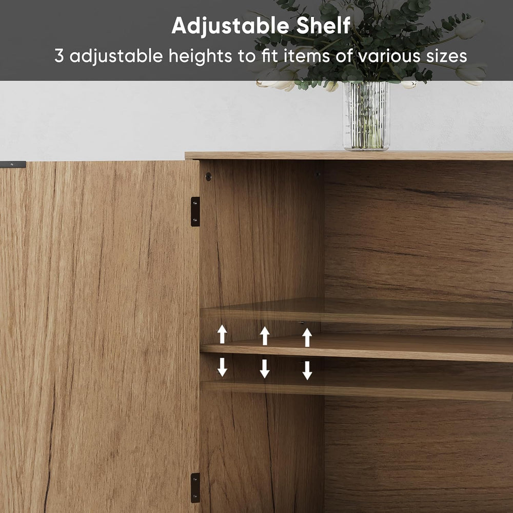 Smuxee Fluted Sideboard Cabinet, Freestanding Natural Buffet Cabinet with Adj...