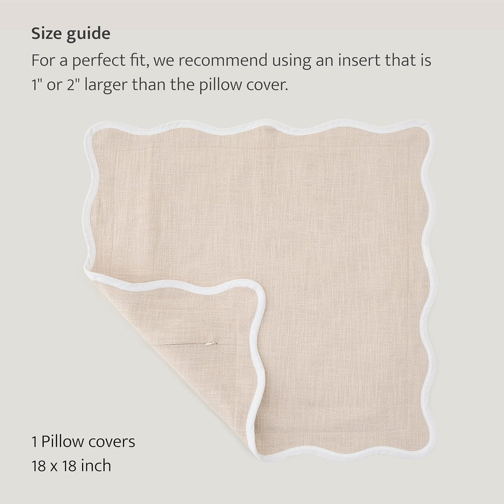 Double Stitch 100% Cotton Scalloped Throw Pillow Covers, Oat Milk
