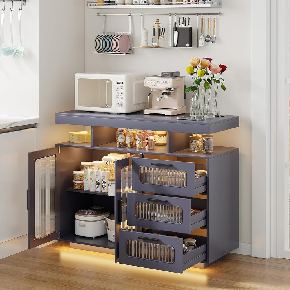 Dystler Coffee Bar Cabinet with Storage, Modern Buffet Cabinet with 3 Drawers...