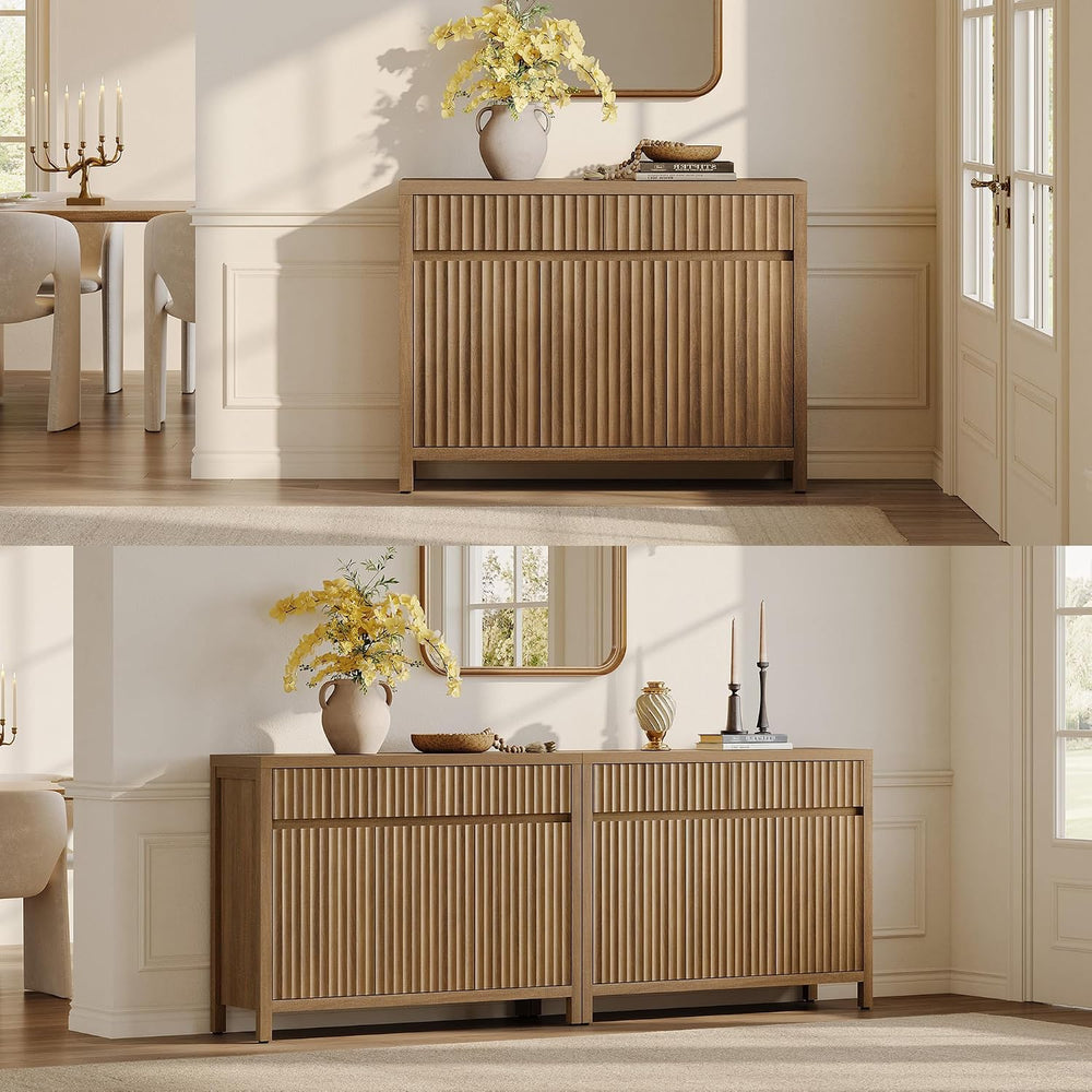 SICOTAS 42" Fluted Sideboard Buffet Cabinet with 2 Drawers and 3 Doors