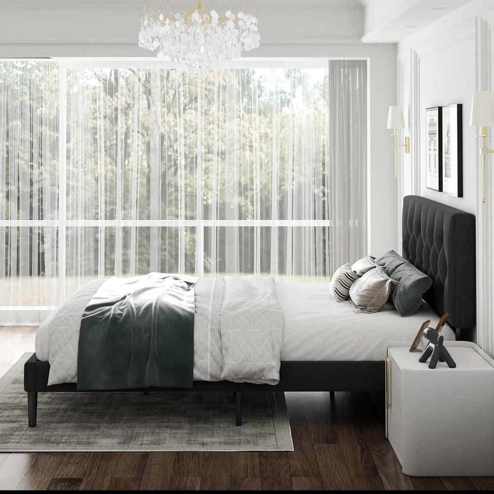 CXVX Full Size Platform Bed Frame with Upholstered Headboard, Button Tufted D...