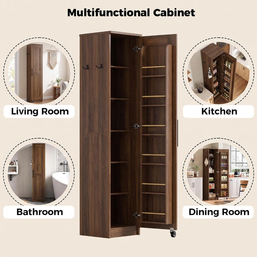 IRONCK Narrow Kitchen Pantry Cabinet, 72" H,Slim for Small Place, Walnut