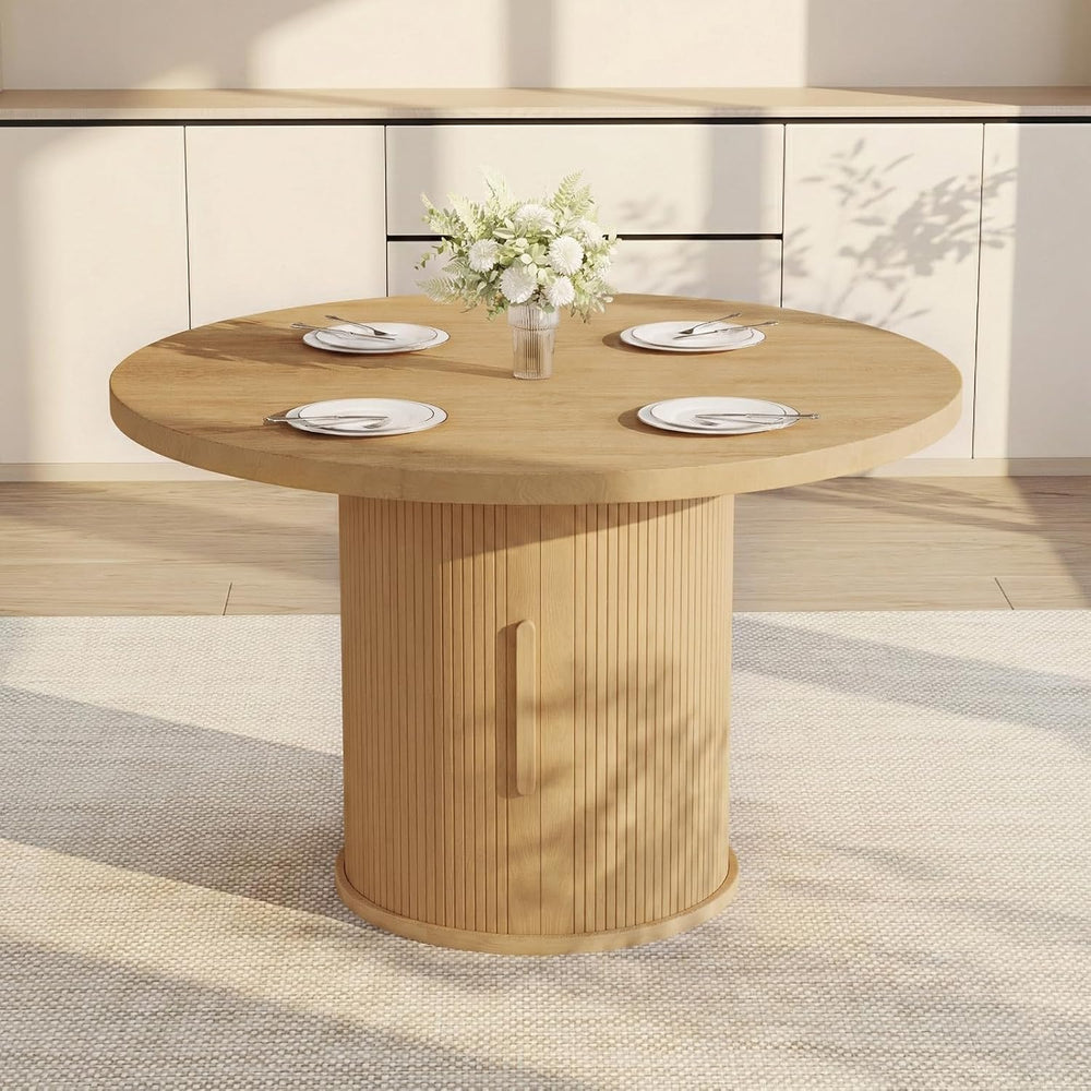 HIPIHOM Round Wooden Dining Table with Storage, 43.3” Wood Tabletop, 2-Piece ...
