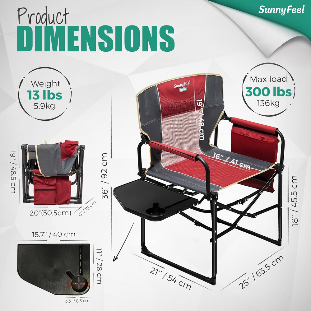 SUNNYFEEL Oversized Camping Chair Portable Directors Chairs with Side Table |...