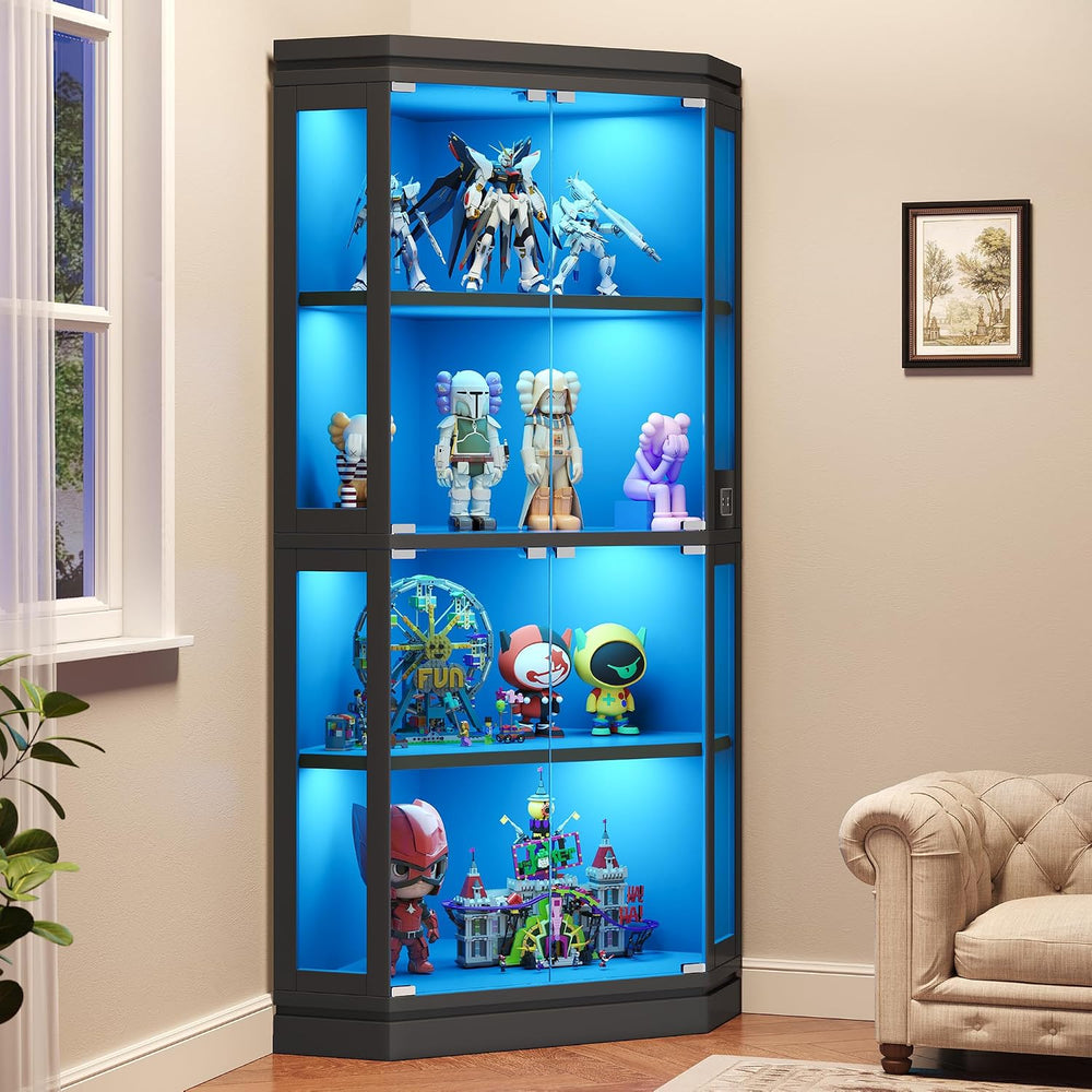 Jocoevol Corner Display Cabinet with Glass Doors, 4-Tier Display Cases for Co...
