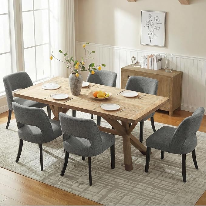keoni Wooden Dining Chairs Set of 4, Mid Century Modern Upholstered Dining Ro...