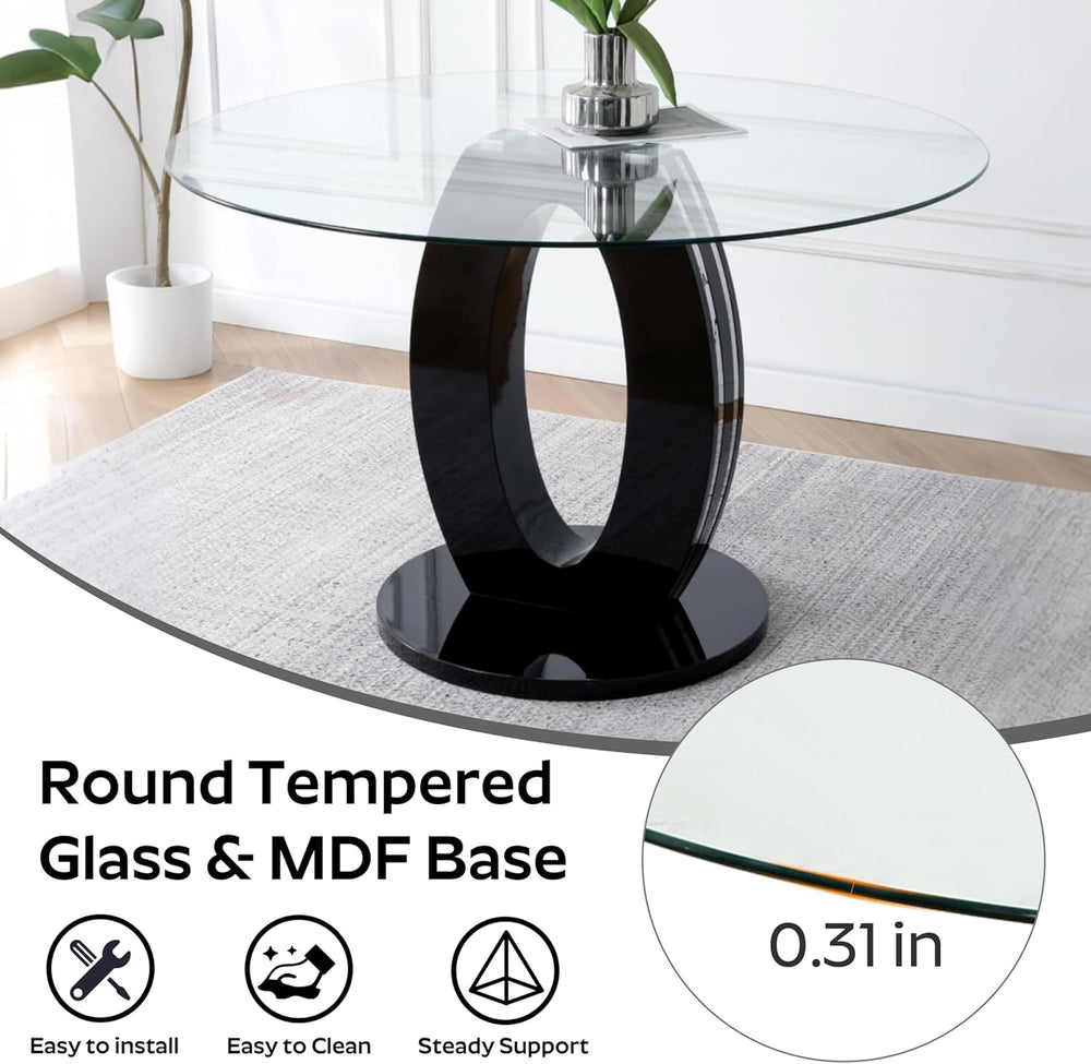 RGZ 47'' Modern Luxury Clear Glass Round Dining Table for 4-6, Glass ...