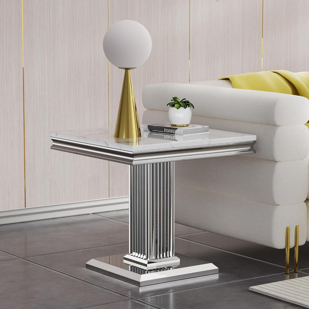 Marble End Table,1 Piece Sofa Side Table for Living Room,Faux Marble Nightsta...