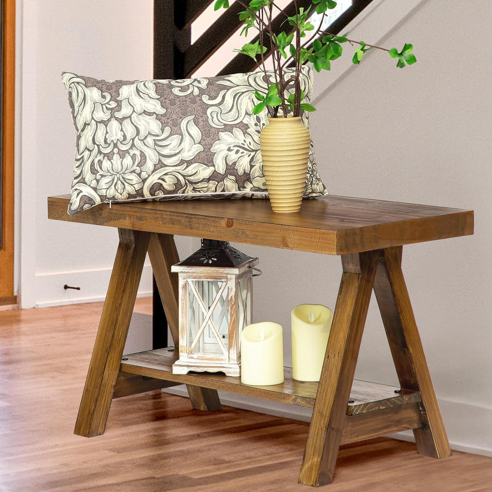Wnutrees 30" Farmhouse Solid Wood Bench, Rustic Indoor Storage Bench | E...